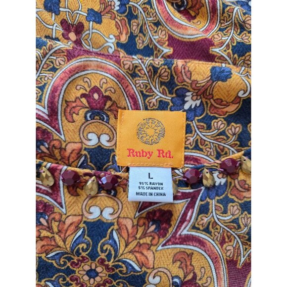 Ruby Rd. Multicolor Paisley Tunic Top With Beaded Neckline L - Picture 5 of 7